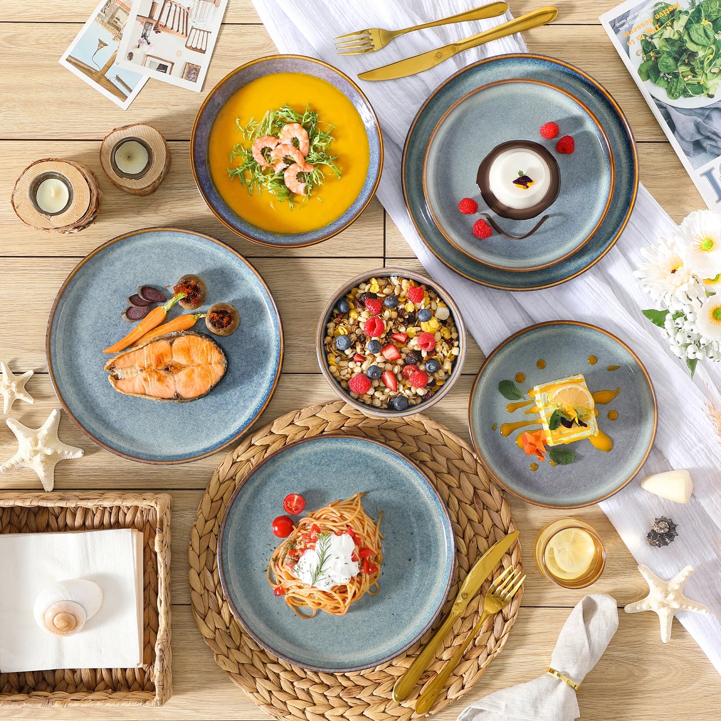 Vancasso Stoneware Dinner Plates Set 12 16 18 24 Piece Set