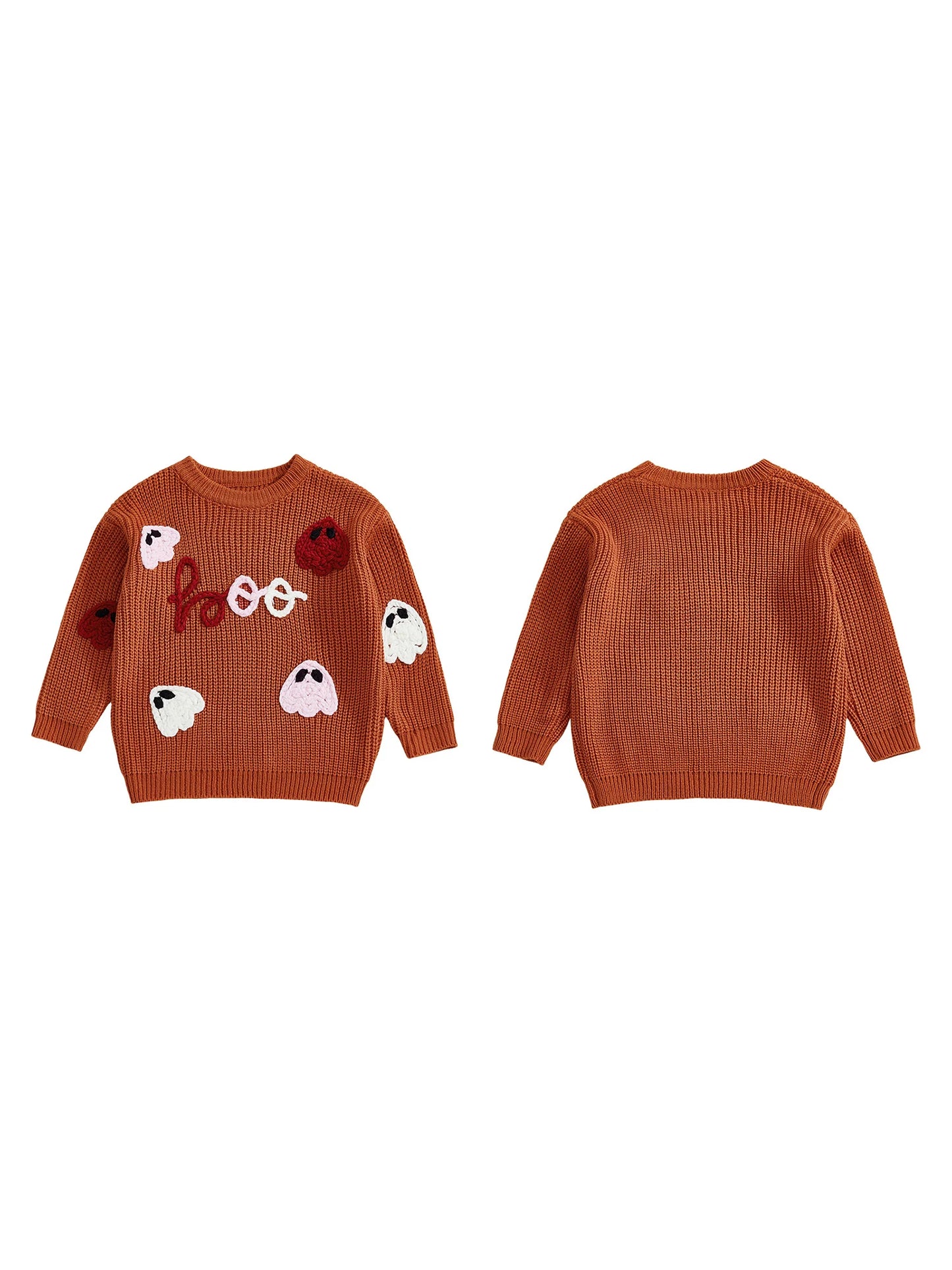Spooky Halloween Sweater with Pumpkins and Bats Knitted Long Sleeve Crew Neck Pullover for Kids Boy Girl