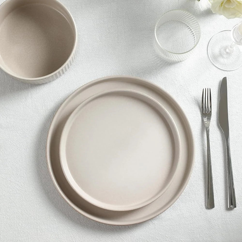Durable Stoneware Salad Plate Set 4 Elegant Round Dishes Microwave Dishwasher Safe Perfect Home Wedding Registry Gift