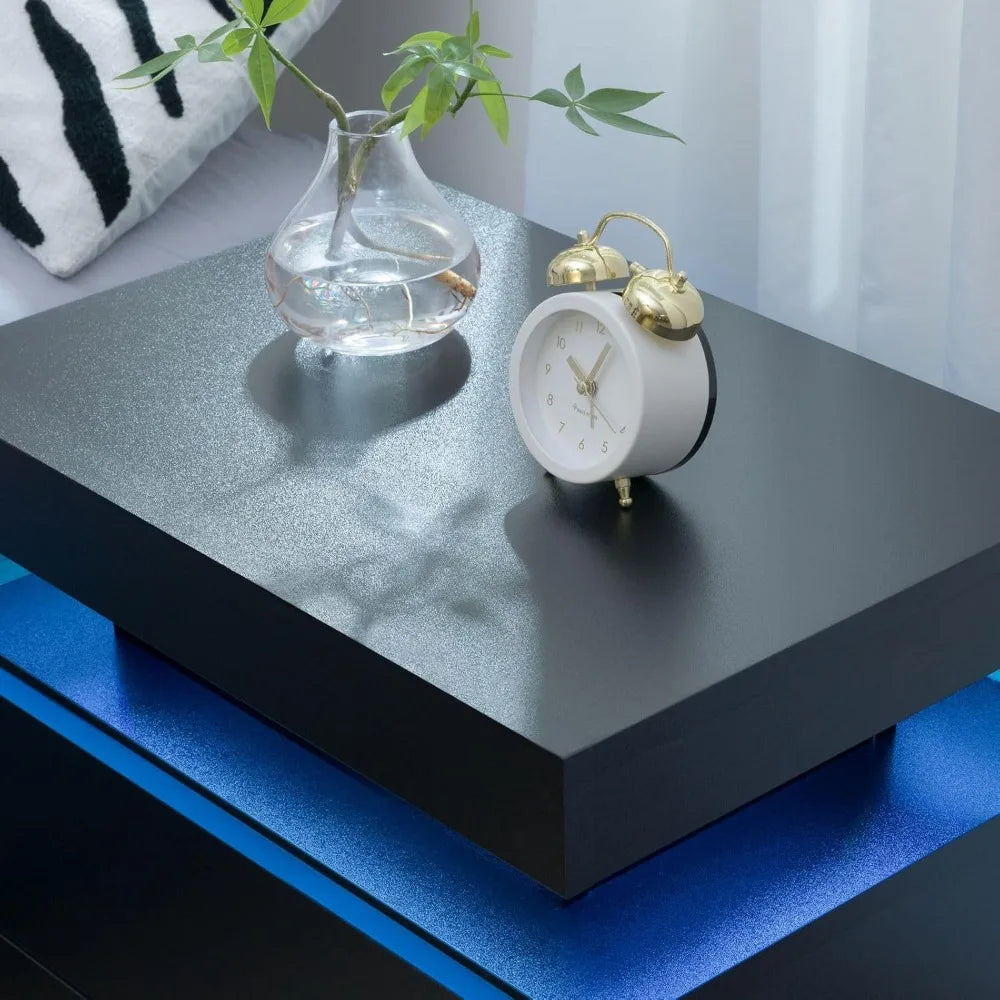 Modern Black LED Nightstand Set of Two for Bedroom