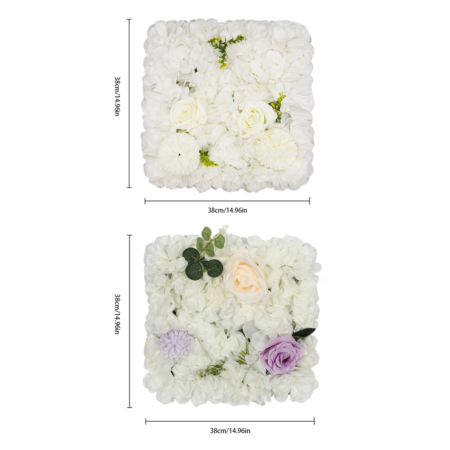 12-Piece Artificial Flower Wall Panels with Dahlia, Rose, Hydrangea, and Chrysanthemum for Indoor and Outdoor Privacy and Decora