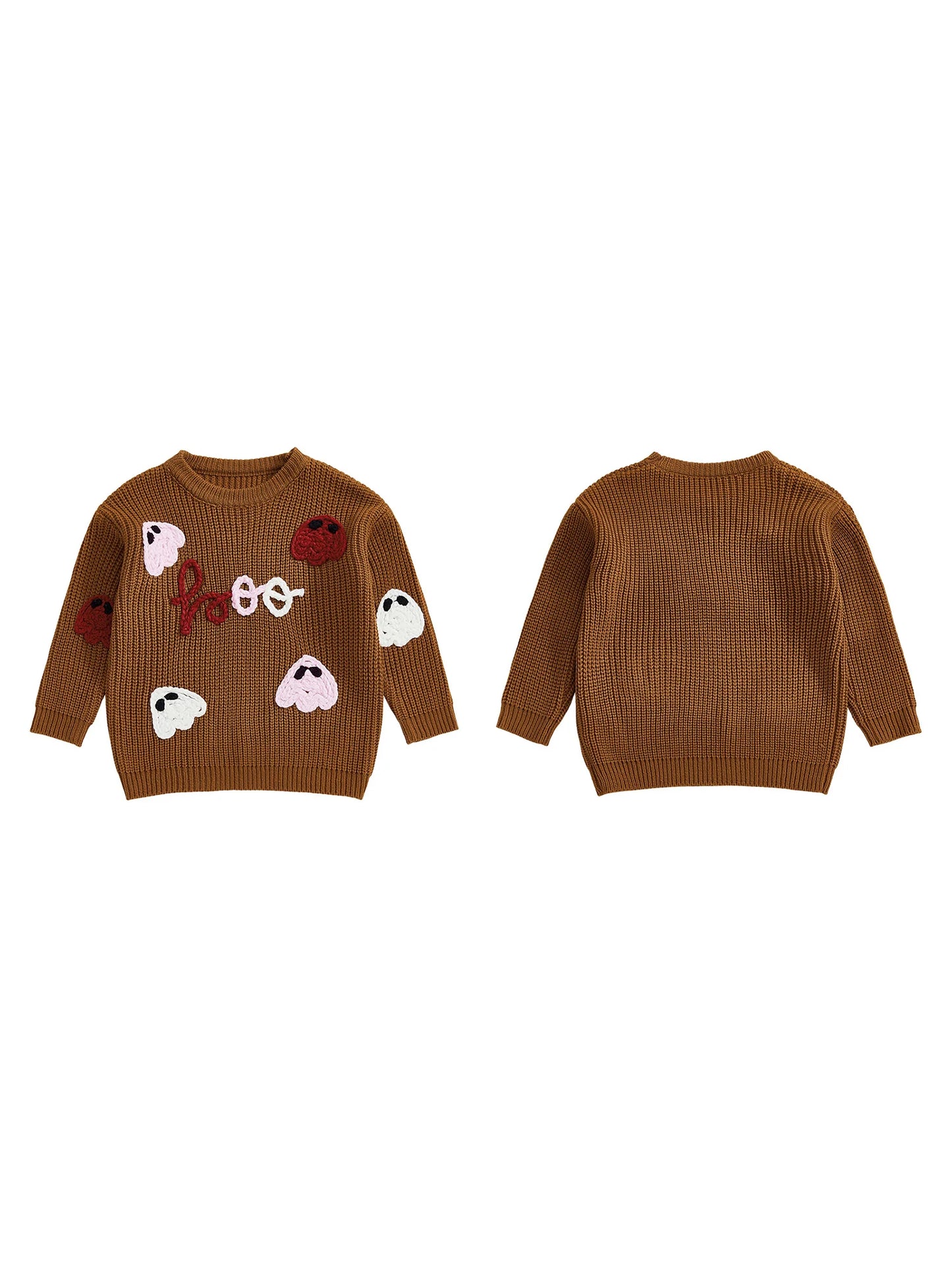 Spooky Halloween Sweater with Pumpkins and Bats Knitted Long Sleeve Crew Neck Pullover for Kids Boy Girl