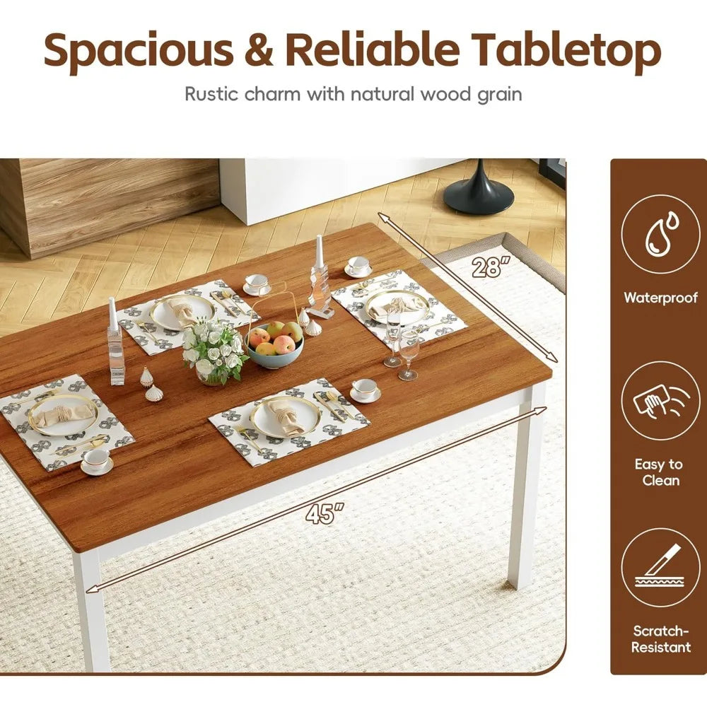 5-Piece Farmhouse Dining Table Set for 4 - Space-Saving Kitchen Dinette Set with 4 Chairs & Rubber Wood Legs