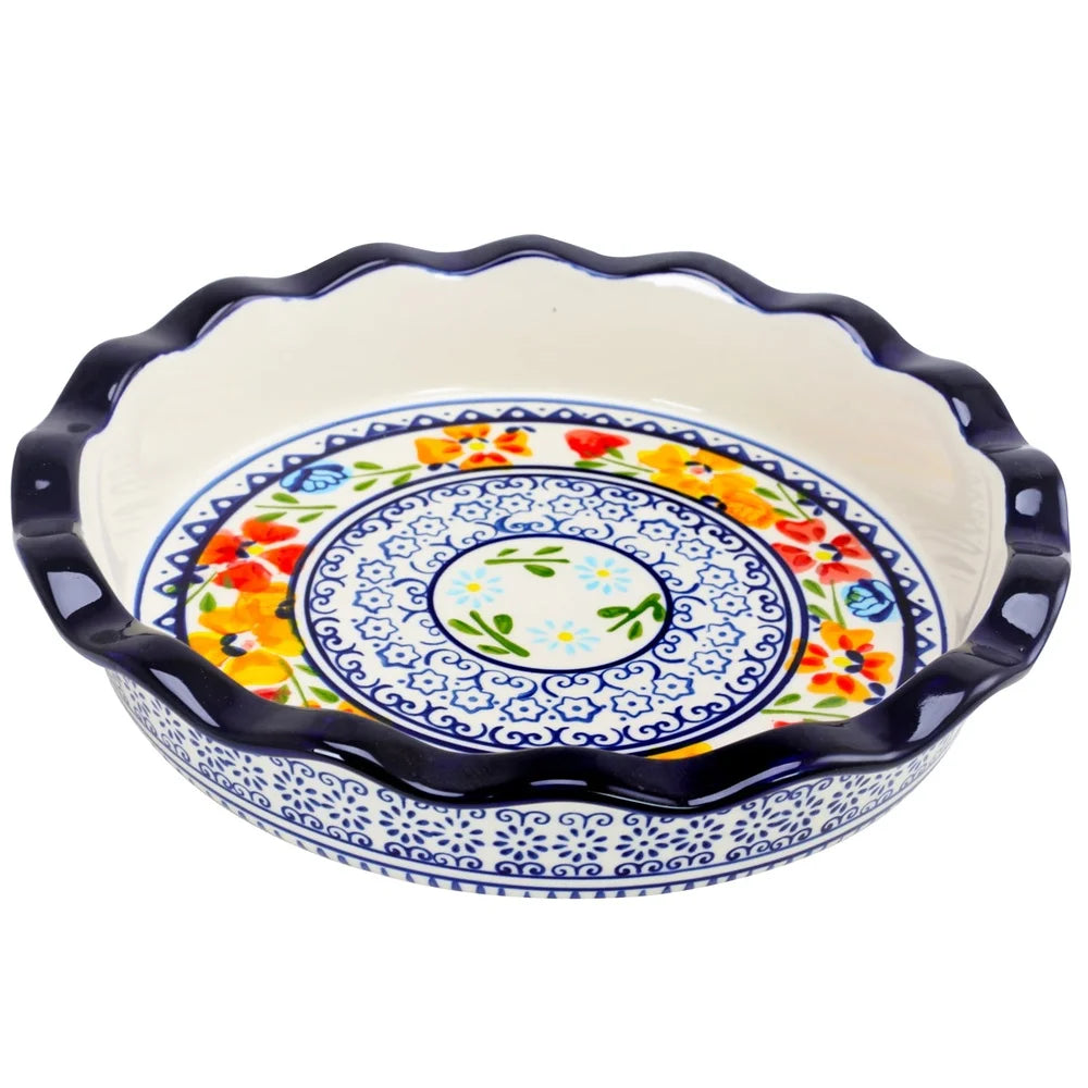 Stoneware Bakeware Set Ruffle Top Pie Plate and Versatile Baking Dish Baking Serving Storing Dishwasher Safe High Temperature
