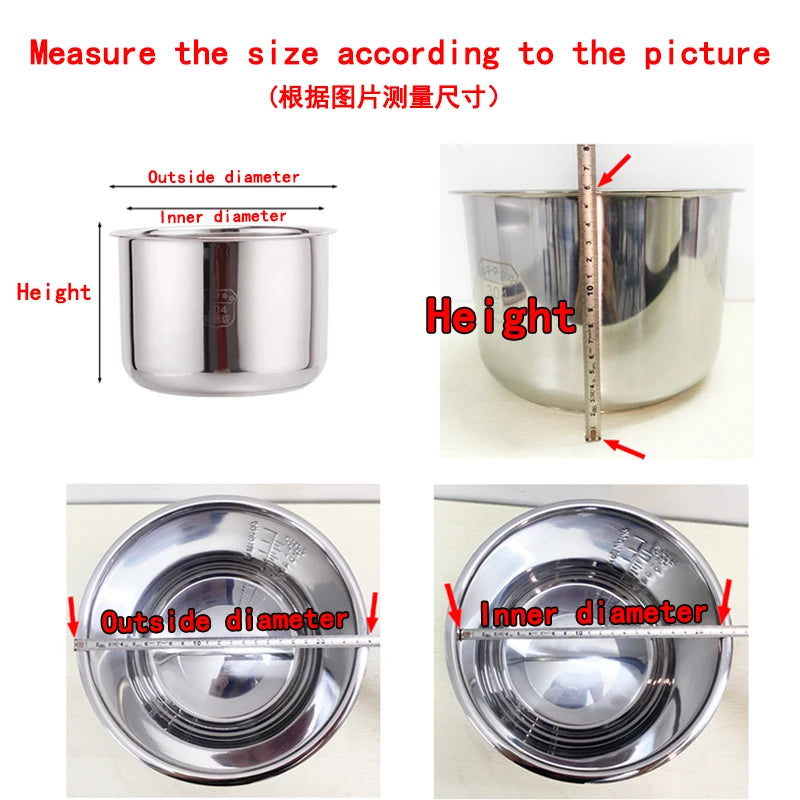 3 Liters 121 Electric Pressure Cooker Liner Stainless Steel 304 Food Grade Multi-Bowl Soup Porridge Pot Bile Cooker Accessories