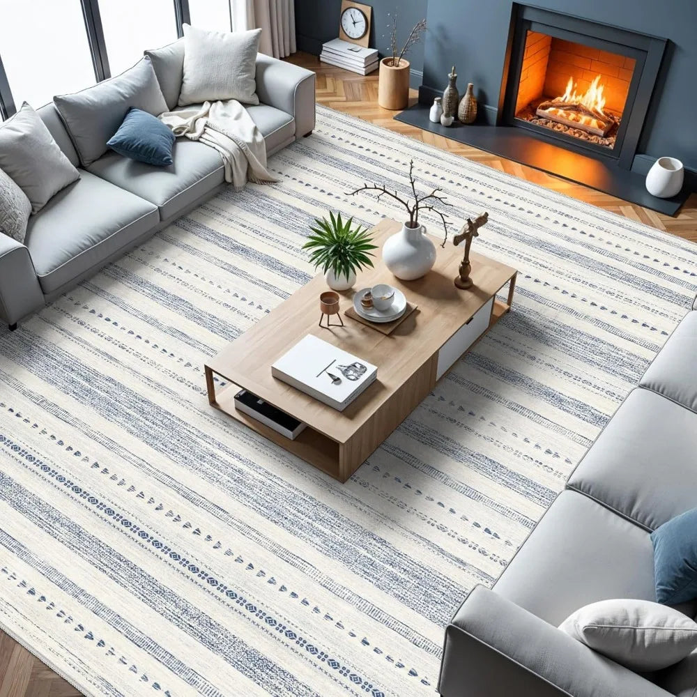 10x14 Large Area Rug: Soft Ultra Thin Machine Washable Farmhouse Area Rugs for Living Room Non-Slip Neutral Modern Geometric