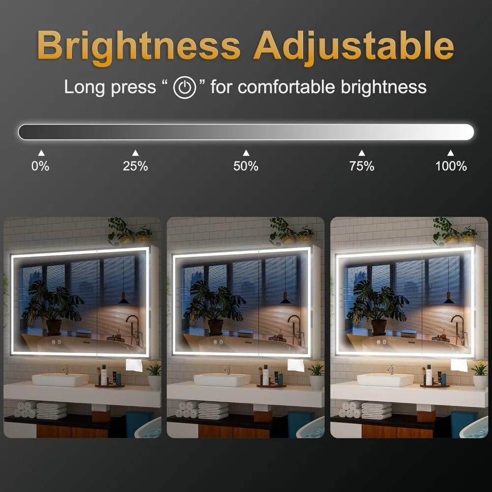 Fully Assembled LED lighted Bathroom Medicine Cabinet with Mirror, 24x32 Inch Bathroom Mirror with Storage, Recessed or Surface