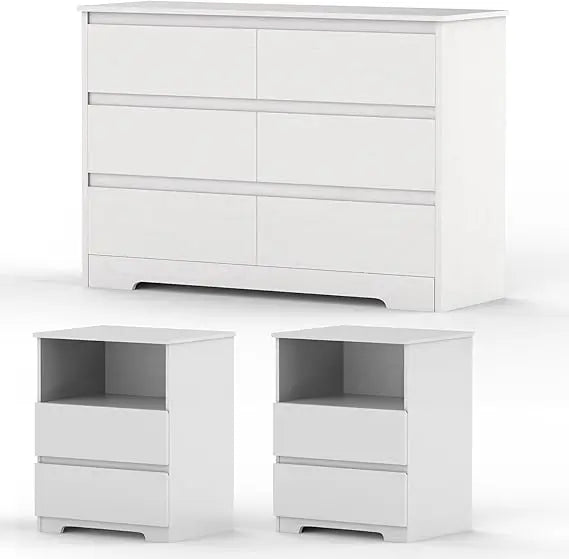 Farmhouse Bedroom Set, 3 Pieces Bedroom Furniture Set, Rustic Wood 6 Drawer Dresser and Nightstands, Chest of Drawers Wide Stora