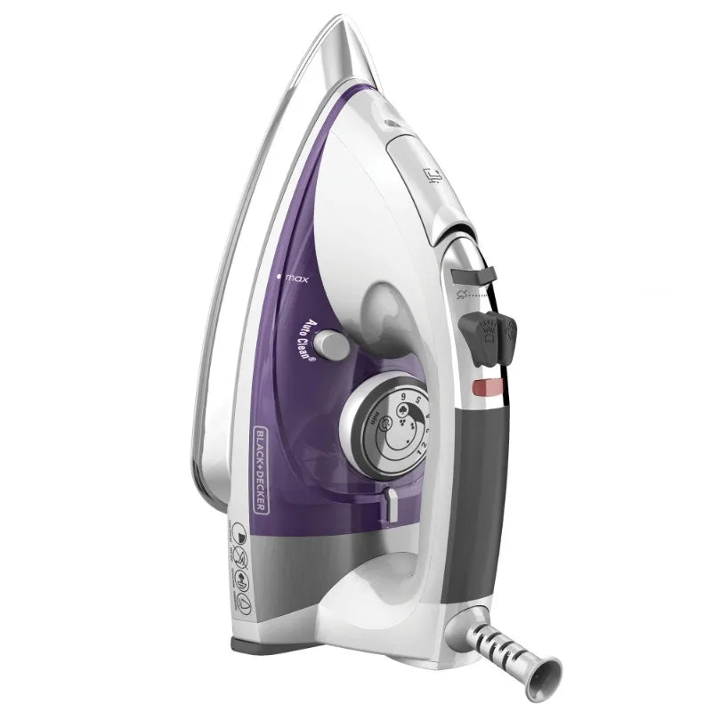 Black+Decker 1500W Professional Steam Iron with Stainless Steel Soleplate and Extra-Long Cord, Self Cleaning, Auto Shut Off