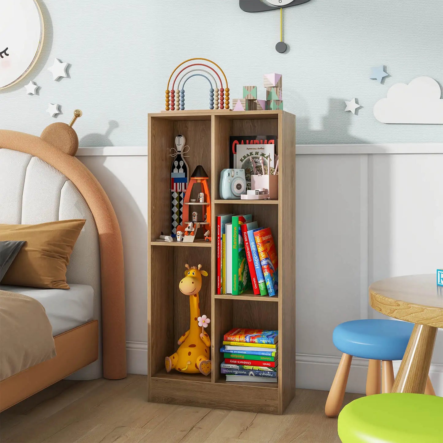 2PCS 5-Cube Bookcase for Kids 41" Wooden Toy Storage Organizer for Kid's Room