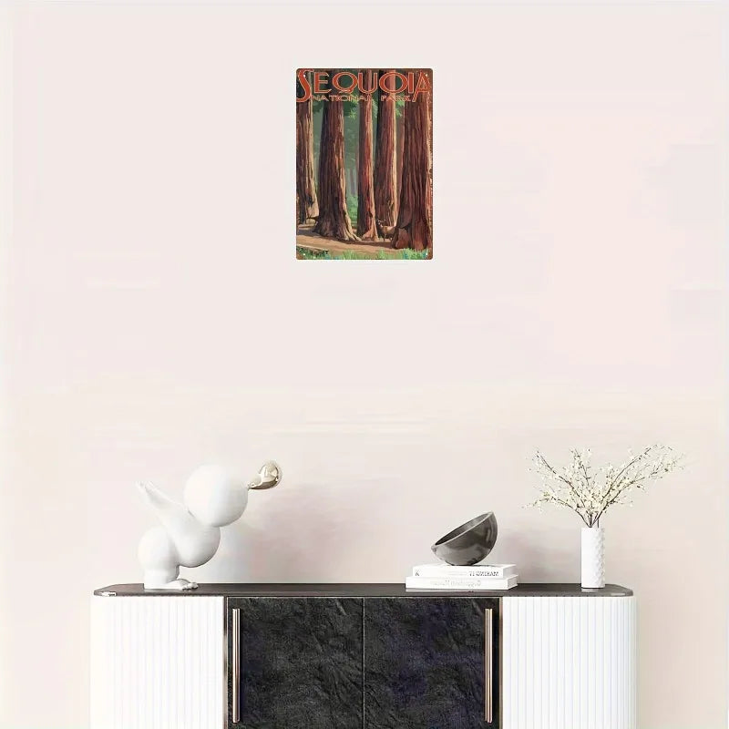 Retro National Park Forest Landscape Tin Wall Art Drilled