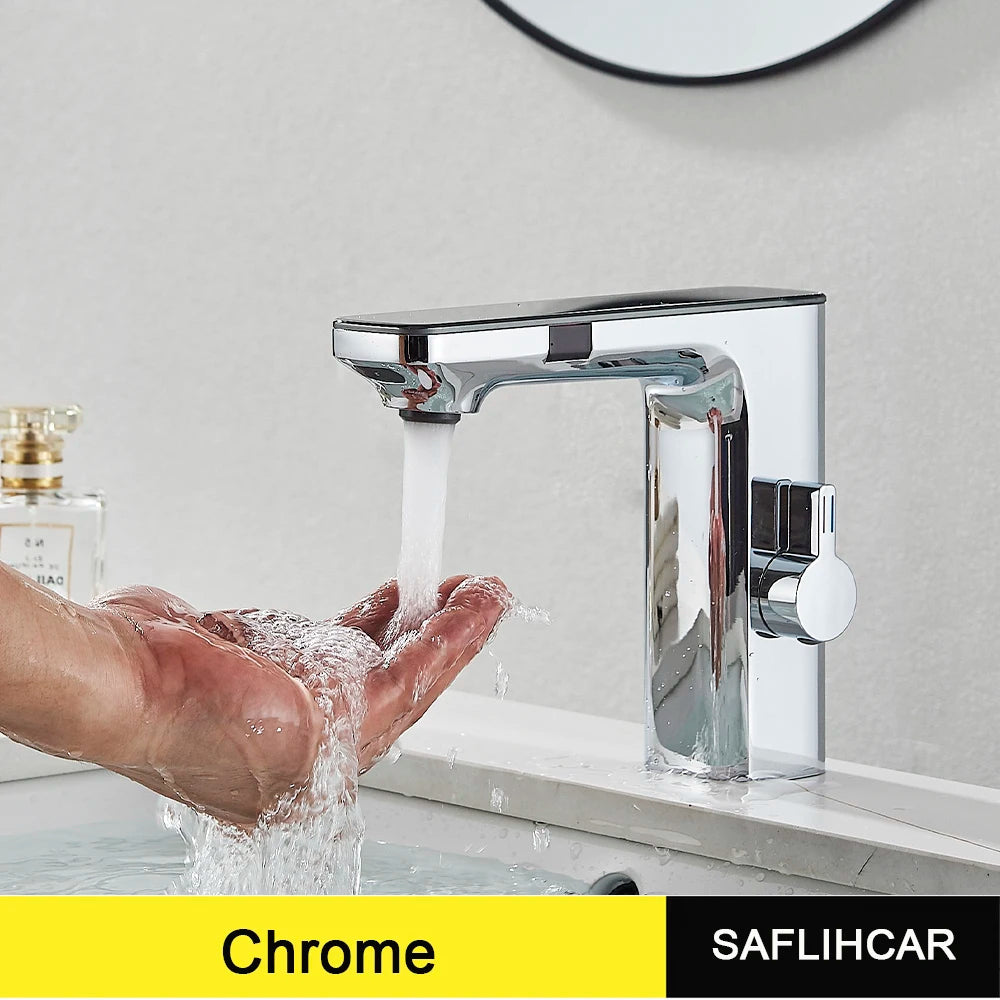 New Gray Smart Daul Sensor Bathroom Basin Faucet Hot Cold Water Mixer Deck Mount Bathroom Sink Faucet