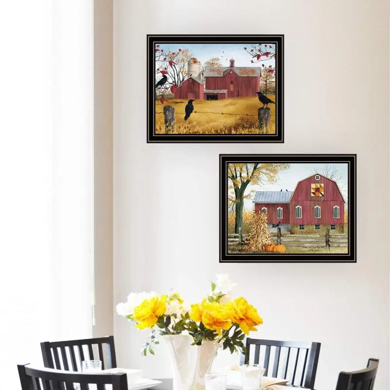 Autumn Red Barns Wall Art - 2 Piece Framed Print for Living Room and Bedroom, Farmhouse Decor by Billy Jacobs