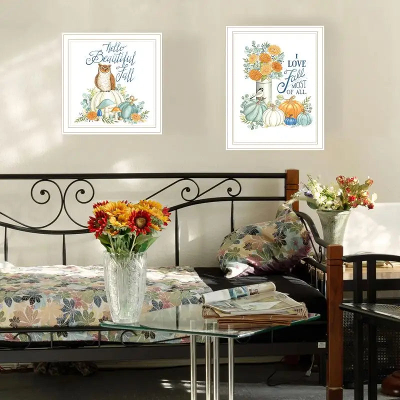 2-Piece Fall Themed Framed Wall Art - "I Love Fall Most of All" Prints for Living Room and Bedroom Decor by Deb Strain