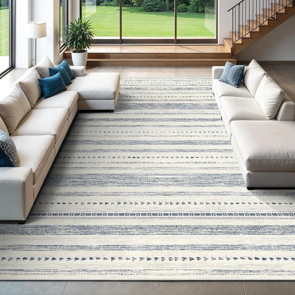 10x14 Large Area Rug: Soft Ultra Thin Machine Washable Farmhouse Area Rugs for Living Room Non-Slip Neutral Modern Geometric