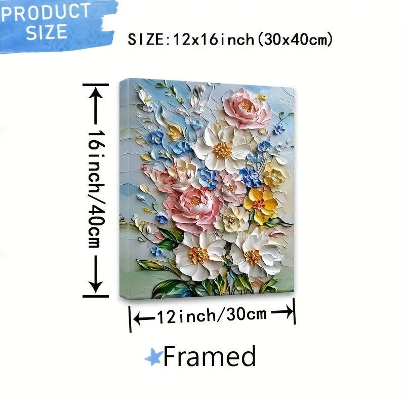 12x16 Framed Vibrant 3D Floral Canvas Art Wood Frame