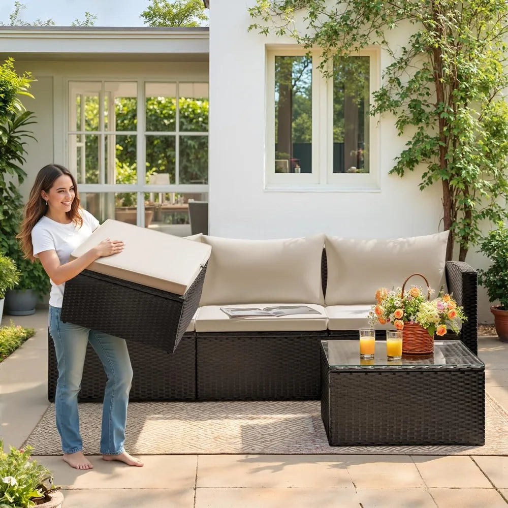Devoko 4 Piece Patio Furniture Sets Sectional Adjustable Conversation Set All-Weather Outdoor PE Wicker Rattan Patio Sofa