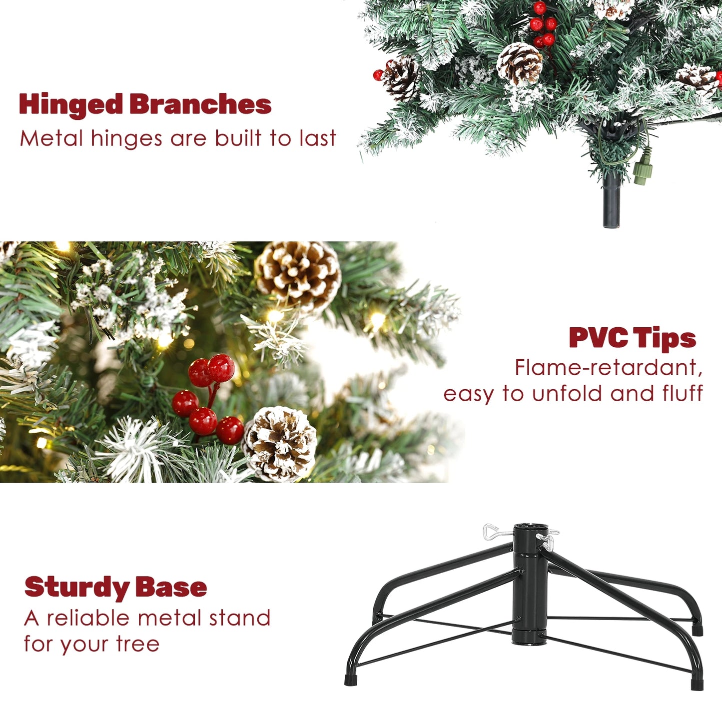 7.5 Ft Pre-Decorated Pencil Christmas Tree Pre-Lit Holiday Tree Warm White Lights with Clear Lights Collapsible 955 PVC Tips