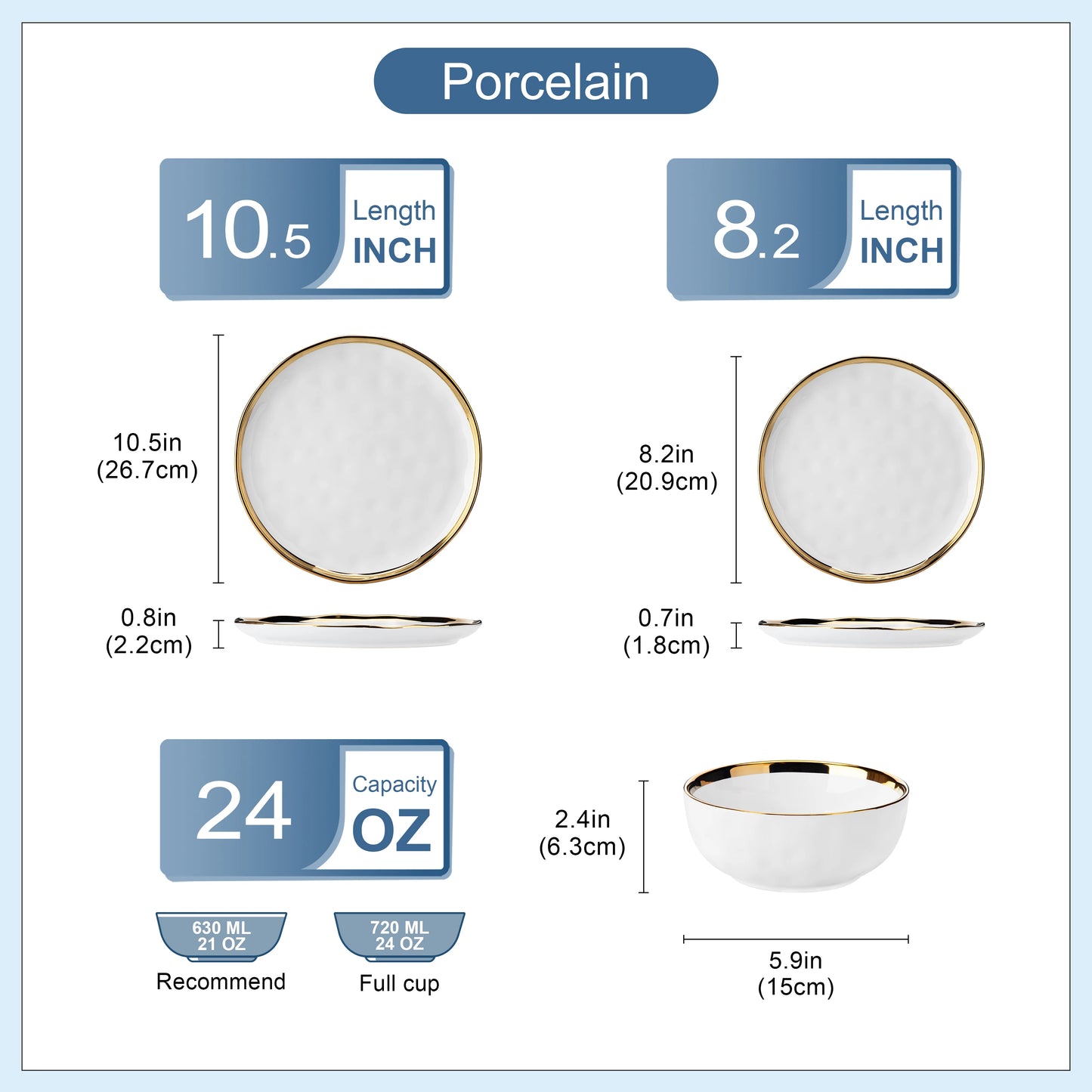 Lovecasa 12 or 24 Ceramic Dinnerware Set White Gold Rim