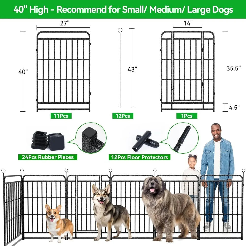 Dog Playpen Outdoor 12 Panels Heavy Duty Dog Fence 40" Height with Thick Pipe Anti-Rust with Doors Portable