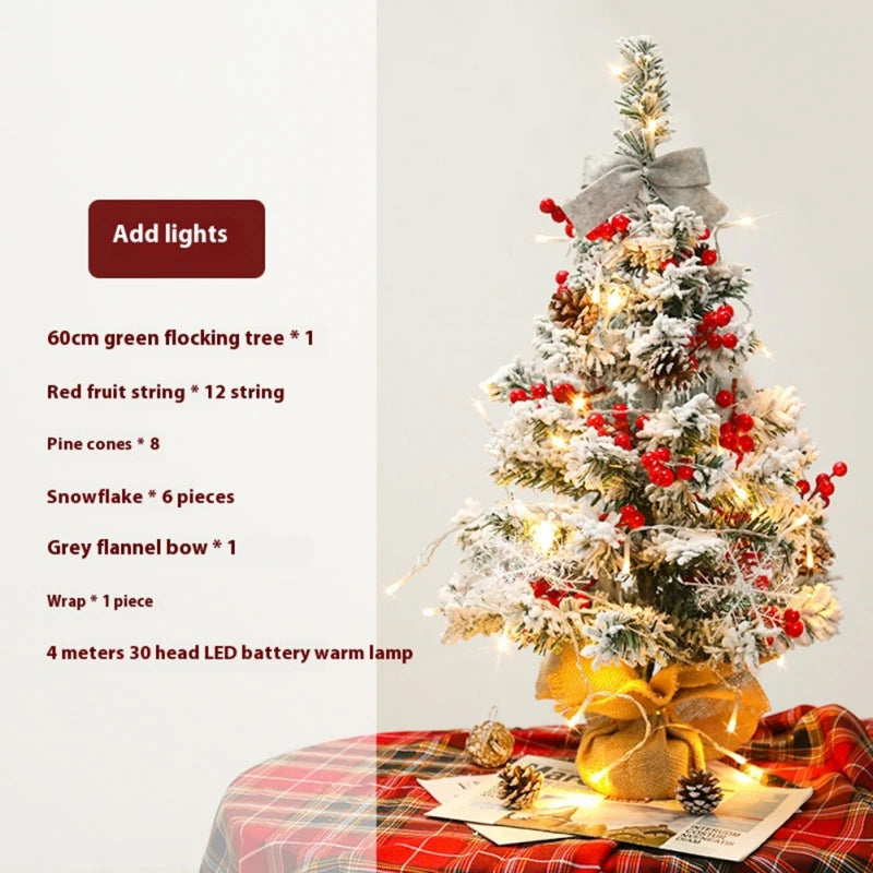 Flocking Christmas Tree Small Warm Light Atmosphere Desktop Decoration Essential for Christmas Holiday Decors Without Battery