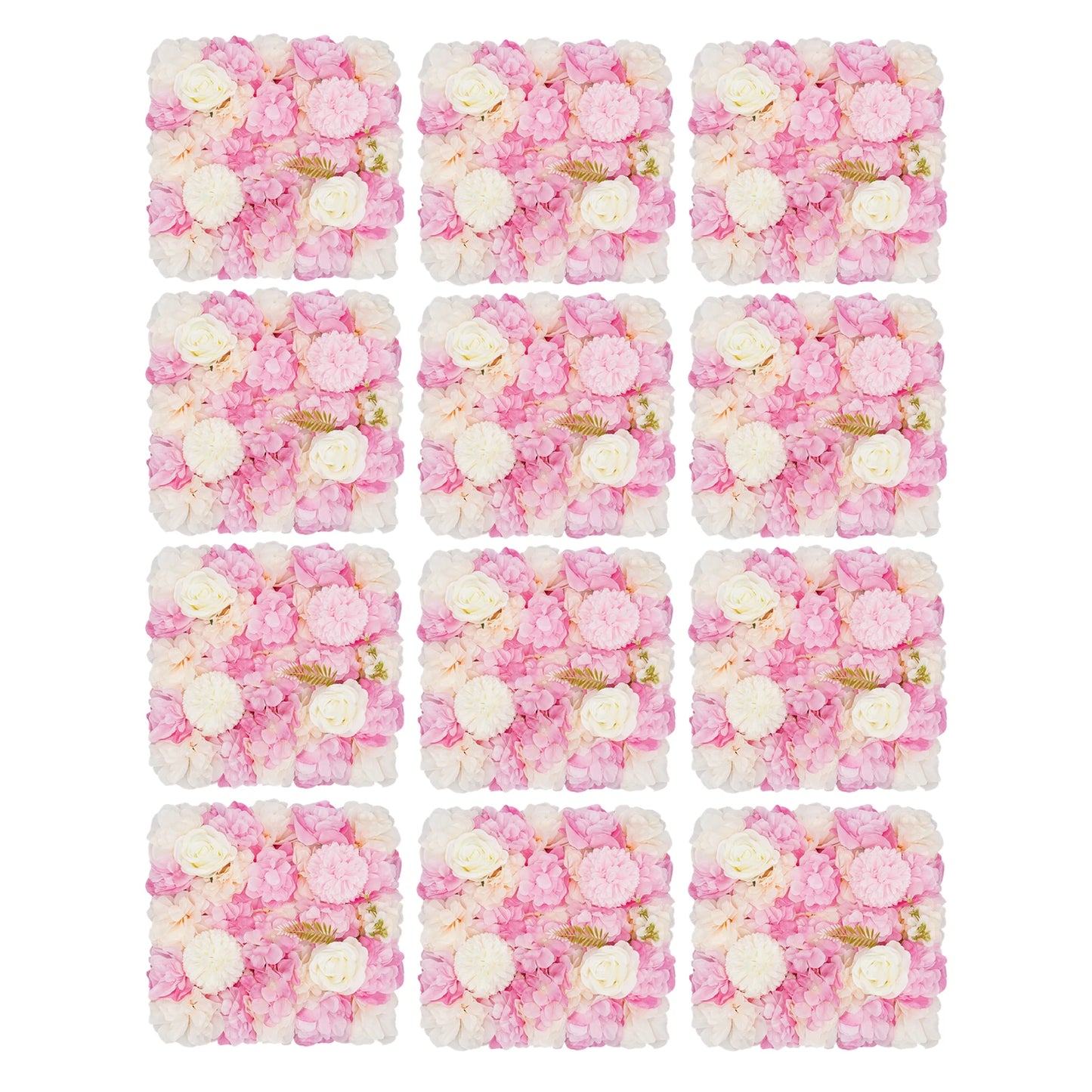 12PCS Artificial Flowers Wall Panel 3D Floral Wall Background for Wedding Backdrop Wall Decor Outdoor Decoration15 * 15inch