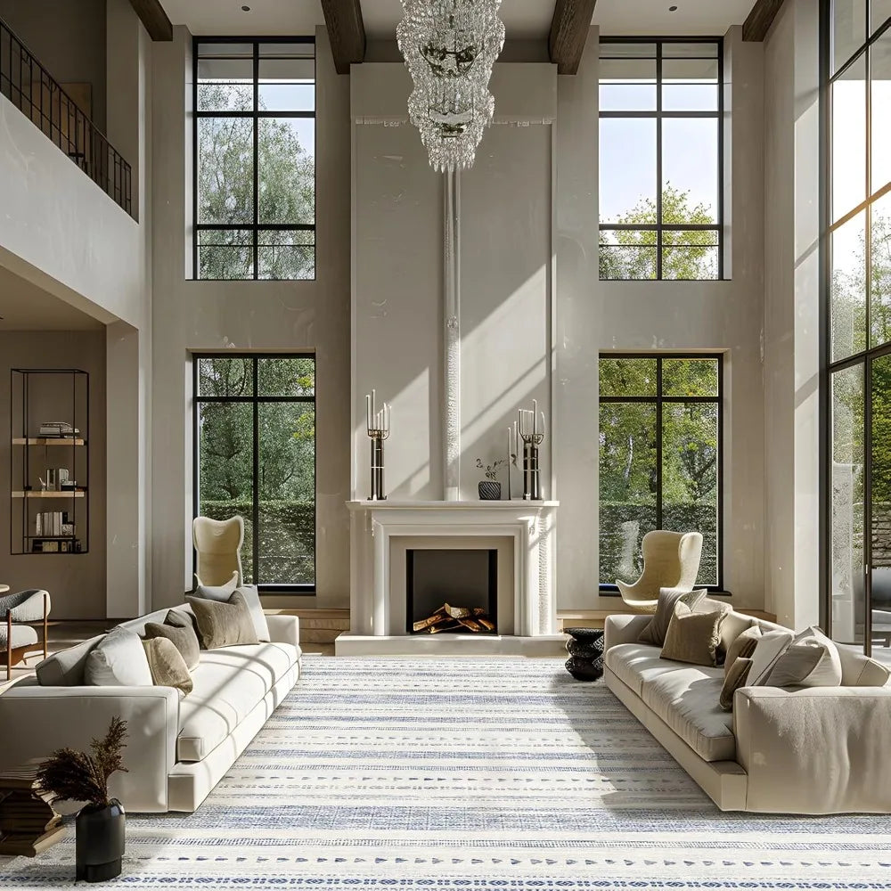 10x14 Large Area Rug: Soft Ultra Thin Machine Washable Farmhouse Area Rugs for Living Room Non-Slip Neutral Modern Geometric
