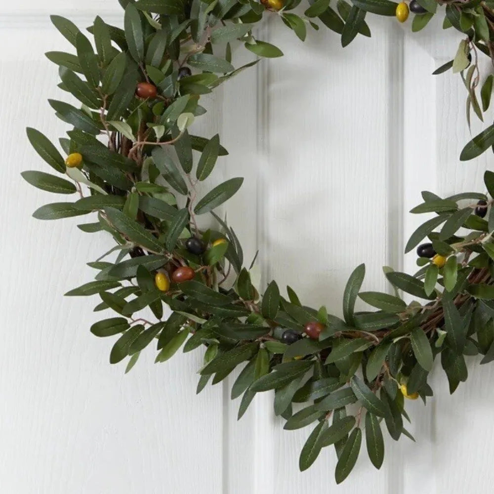 20” Artificial Olive Berry Twig Wreath Home Office Door Decor.