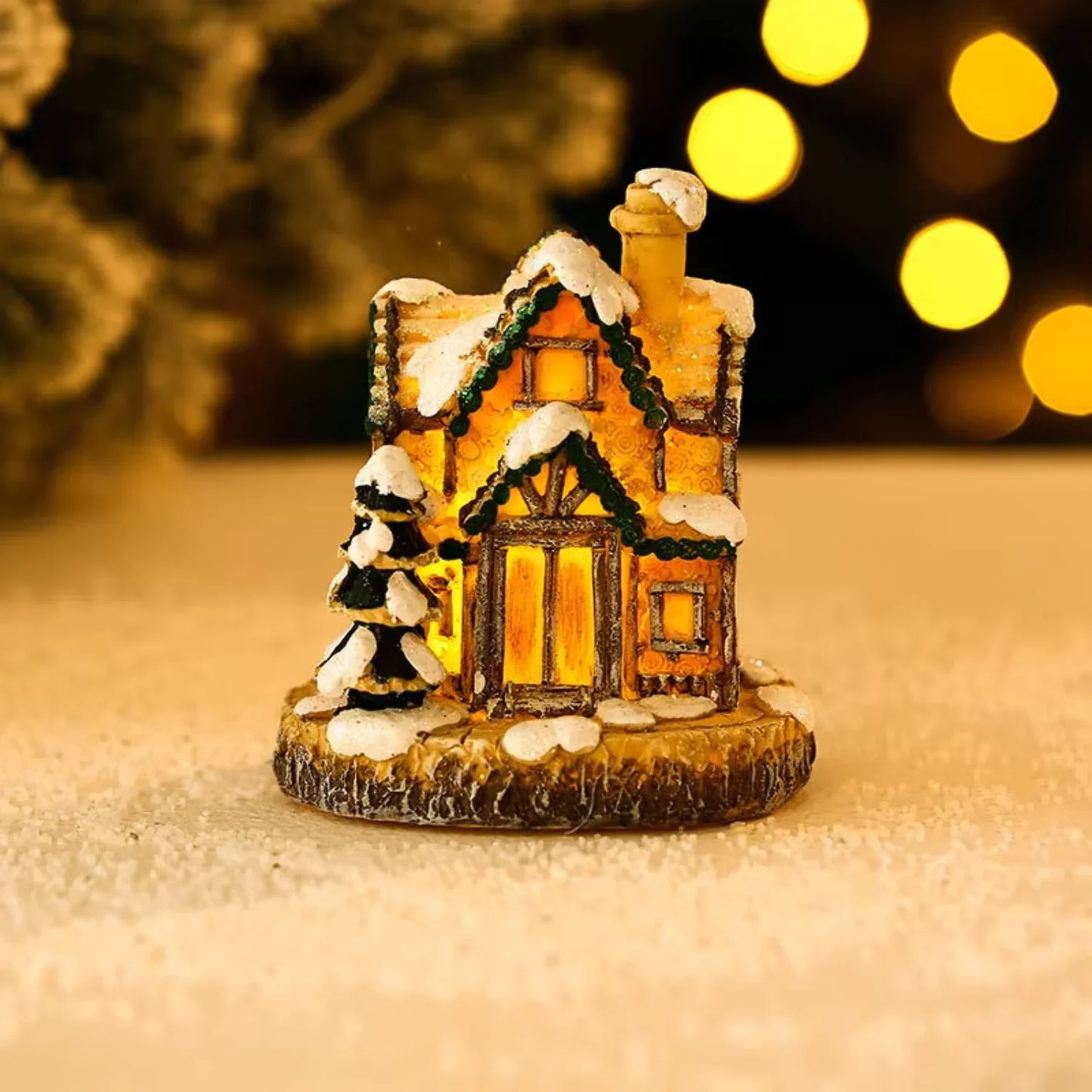 Christmas Human House Figurine Light Up Christmas Resin Mini Village Houses Desktop Table Decoration