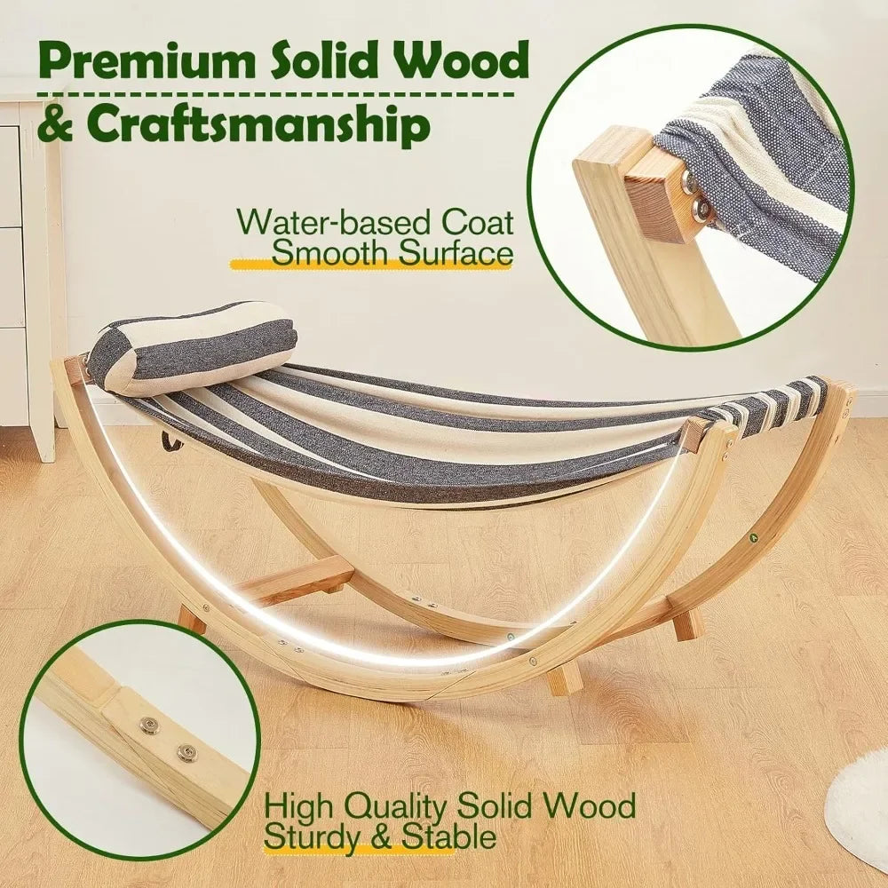 110lbs Capacity Wooden Rocking Chair for Kids 3-5 Years, Hammock with Stable Structure, CPC Certified Hammock