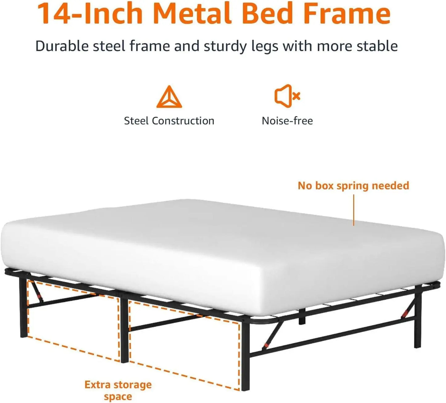 Metal Bed Frame With Storage And Foldable Platform 14 Inch