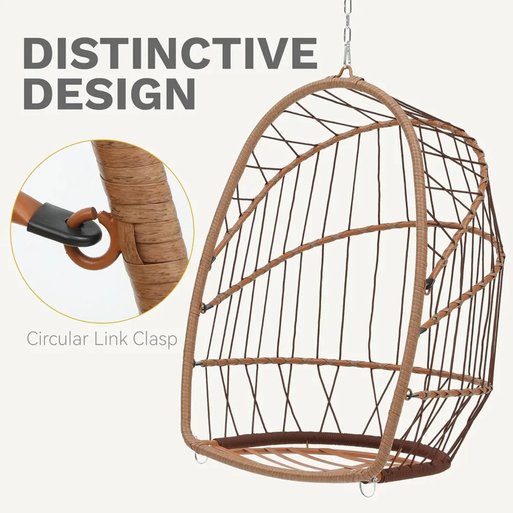 Egg Chair Without Stand, Basket Chair Hanging Outdoor Rattan Wicker Patio Hammock Indoor Egg Chair with Cushion, Hanging Swing