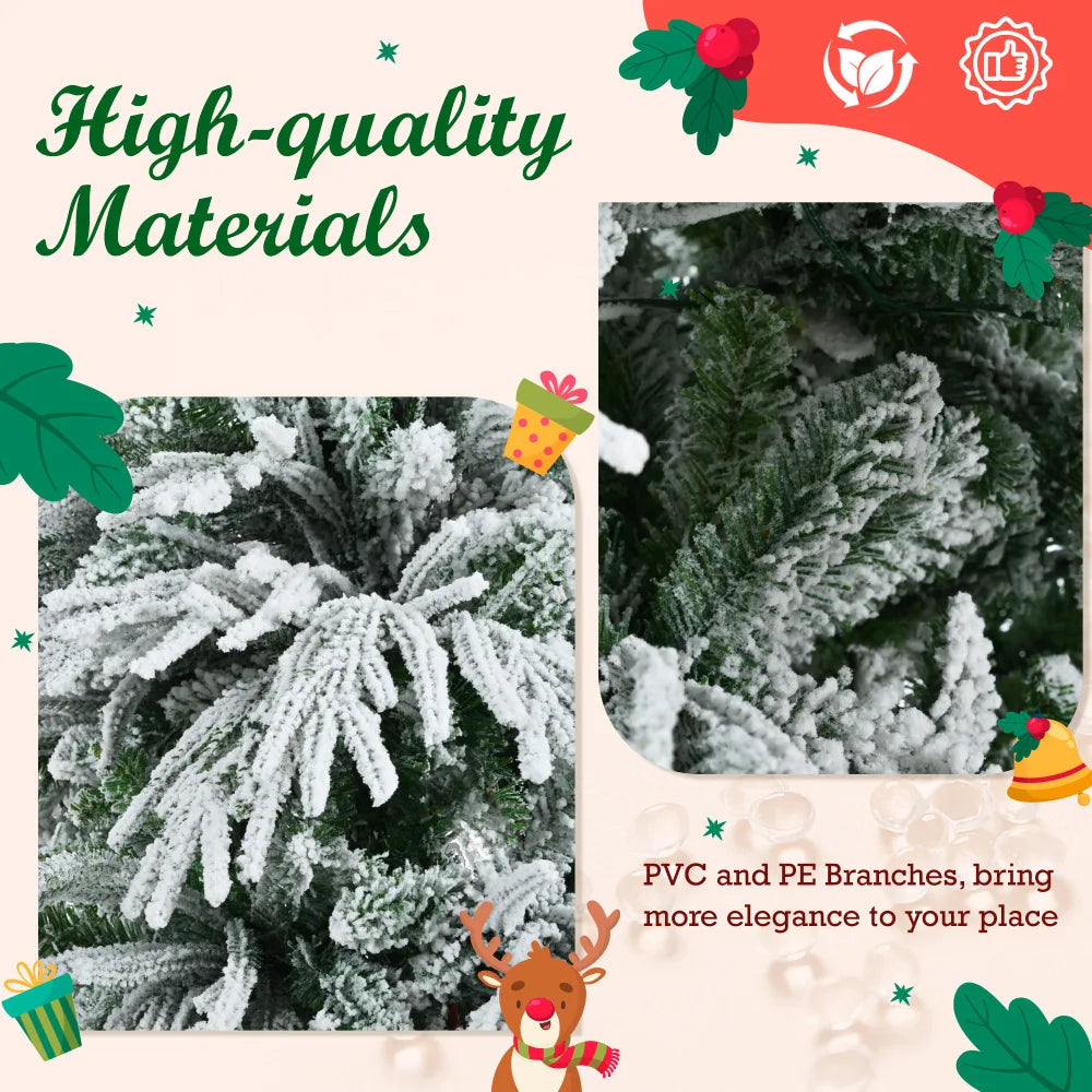 7.5FT Pre-Lit Snow Flocked Spruce Christmas Tree, 350 Multi-Color LED Lights, 8 Modes, 1389 Snow Tips, Hinged.