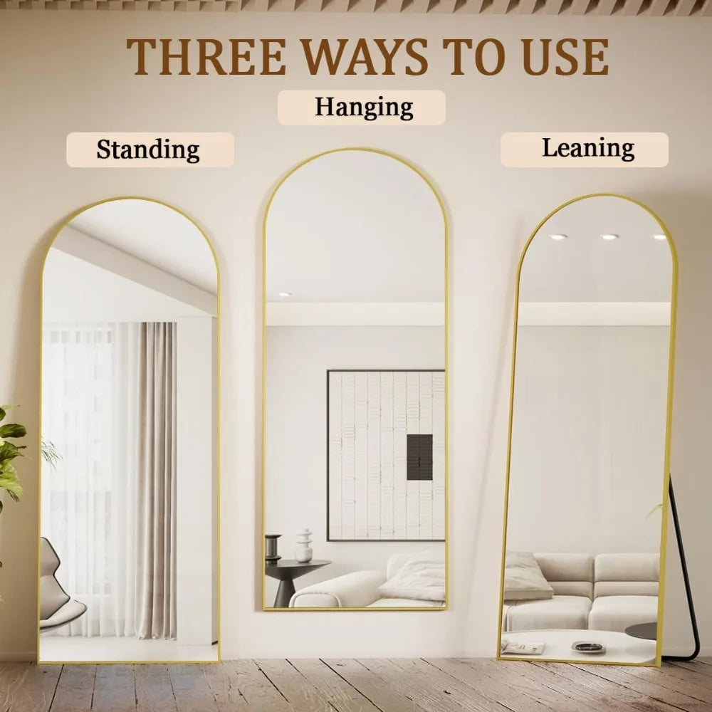 Arched Full Body Floor Mirror with Stylish Aluminum Frame