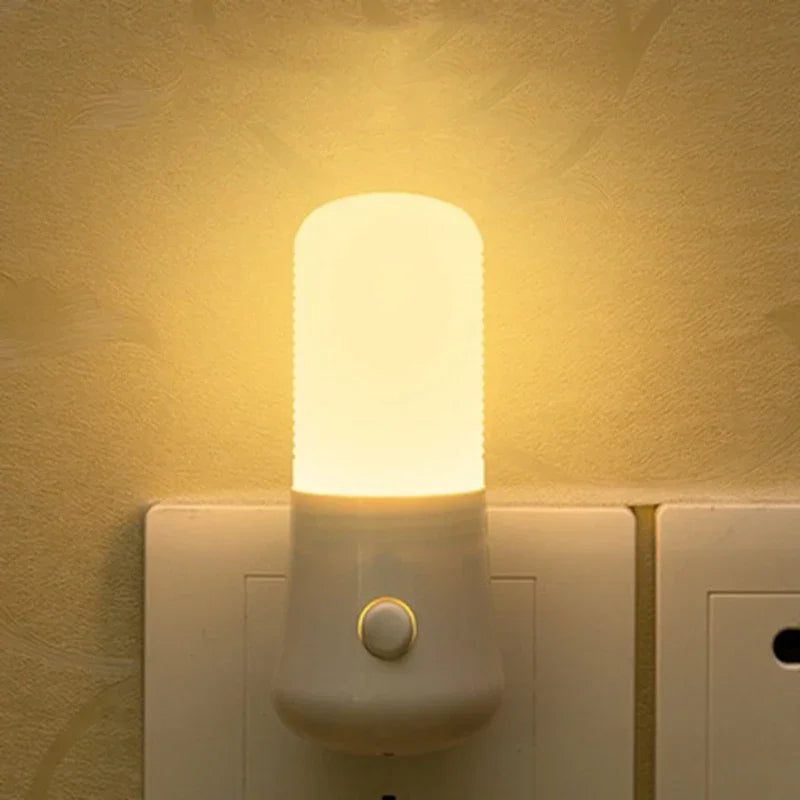 LED Night Light White EU /USPush Button Switch Wall Socket Lamp Bedroom Bedside Lamp Baby Room Corridor Home Decor Night Lights