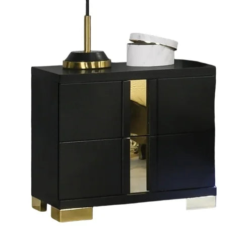 Modern Black Bedroom Set Queen Bed With LED Nightstands