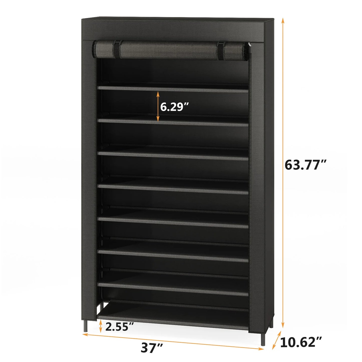 10 Tier Shoes Rack with Cover, Shoes Racks Organizer for Closet, Black Large Shoe Shelf for Entryway,50 Pair Large Shoe Stand