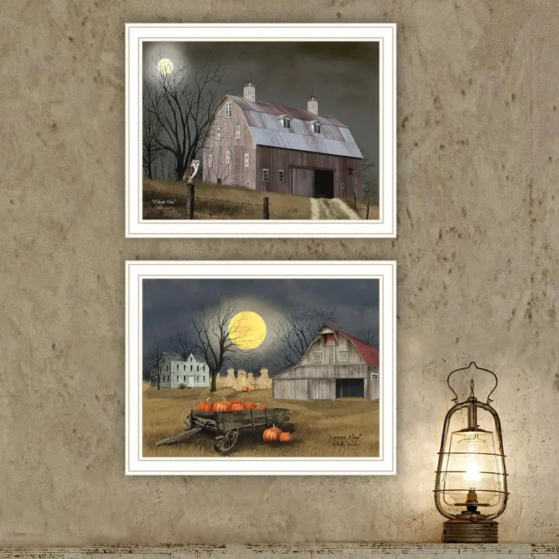 Autumn Moonlit Nights 2-Piece Framed Wall Art Print for Living Room and Bedroom Home Decor