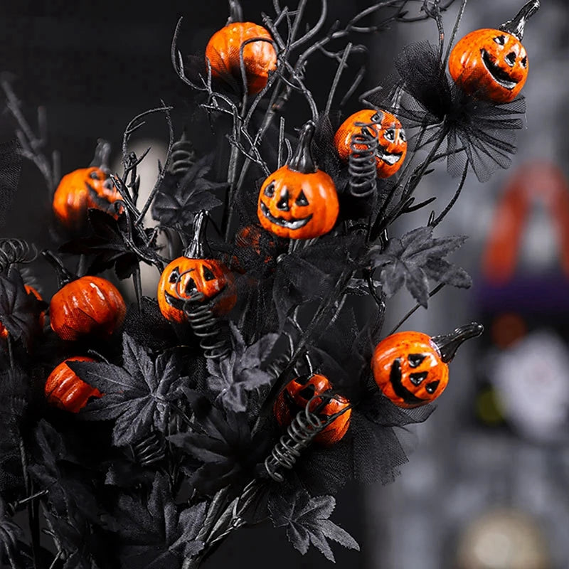 1/3/5pcs Halloween Decorations, 18.5Inch Artificial Pumpkin Maple Leaf Floral Stems Decoration black scary pumpkin bouquet