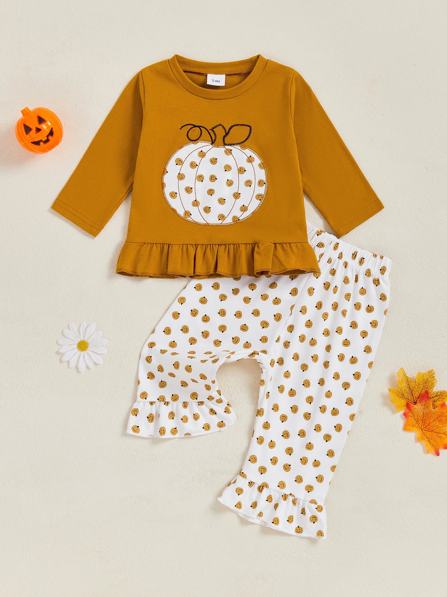 Adorable Baby Girls Halloween Costume Set with Ghost Print Top and Black Leggings Toddler 2 Piece Outfit for Trick-or-Treating