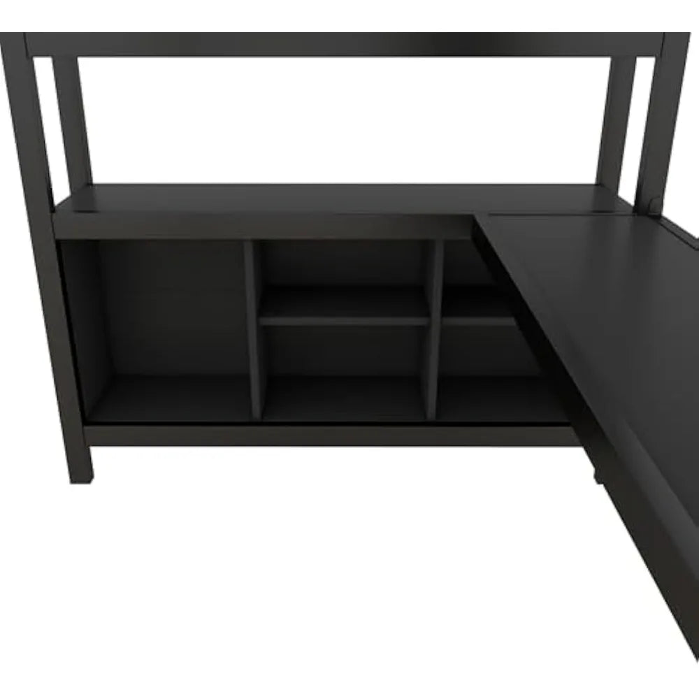 JYH Full Size Loft Bed for Teens and Adults, Metal Loft Bed with Wardrobe and L-Shaped Desk, Heavy Duty Full Bed with Storage Cu