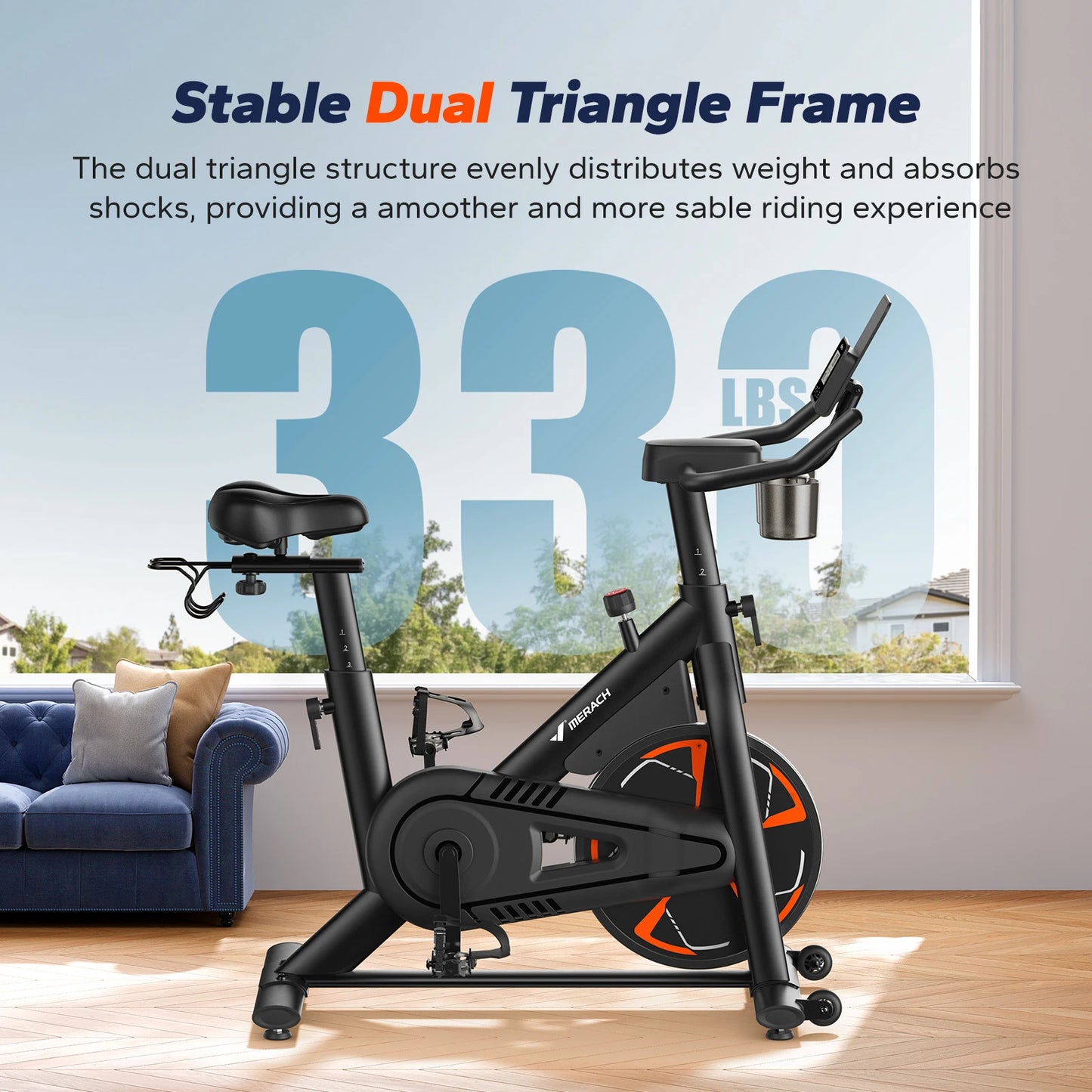 MERACH Exercise Bike S36 for Home Magnetic Indoor Cycling with Self-developed APP 330lbs Capacity & Comfortable Seat Cushion