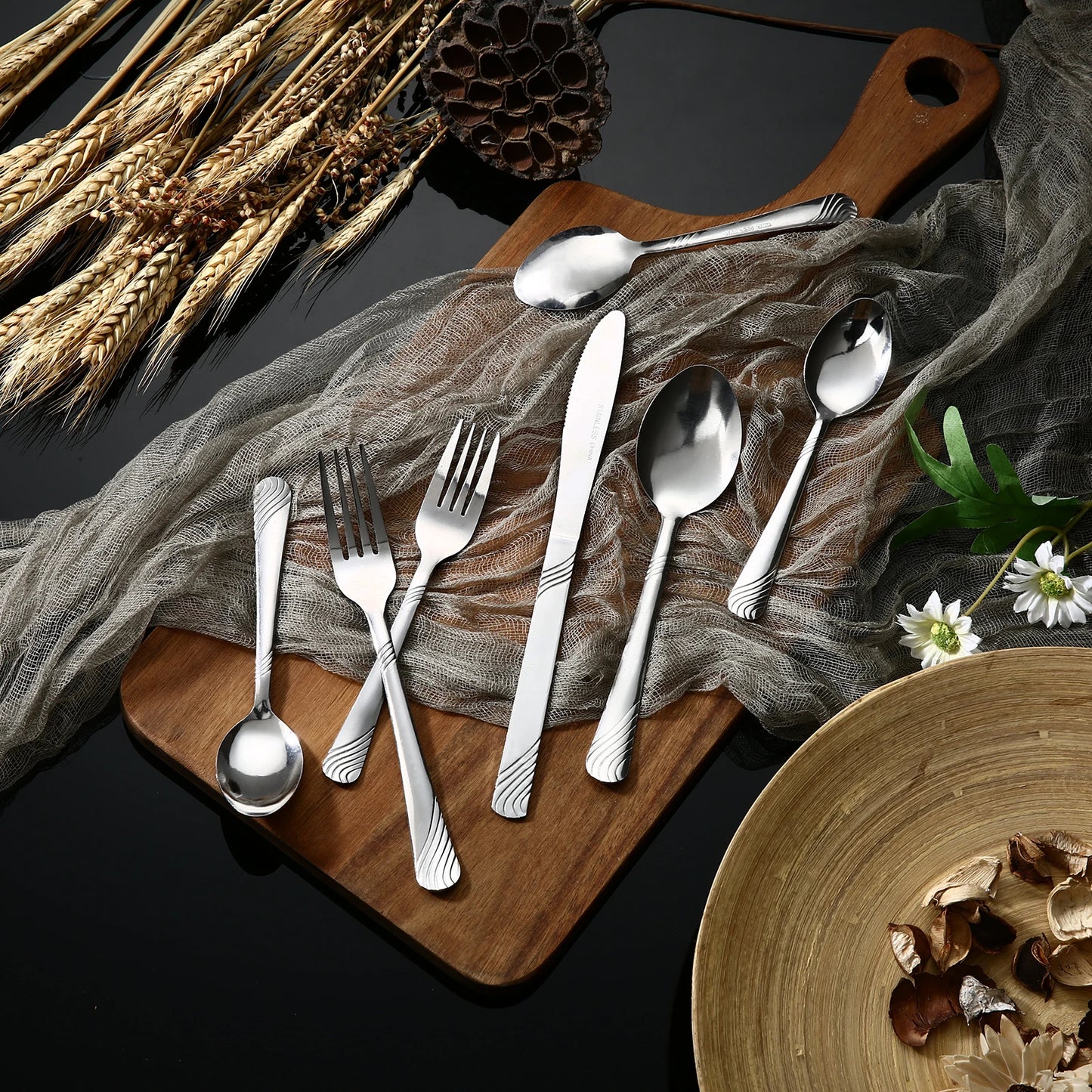HANSMART 48 Pcs Cutlery Set For 8 Stainless Steel Knife Fork Spoon Tableware Flatware Set Kitchen Dinnerware Gift