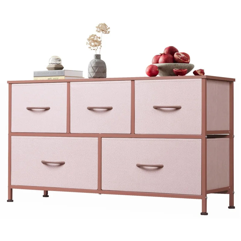 GALAXHERO Fabric Dresser Bedroom Wide 5 Drawer Chest of Drawers Storage Organizer Unit Fabric Bins Closet Living Room Hallway