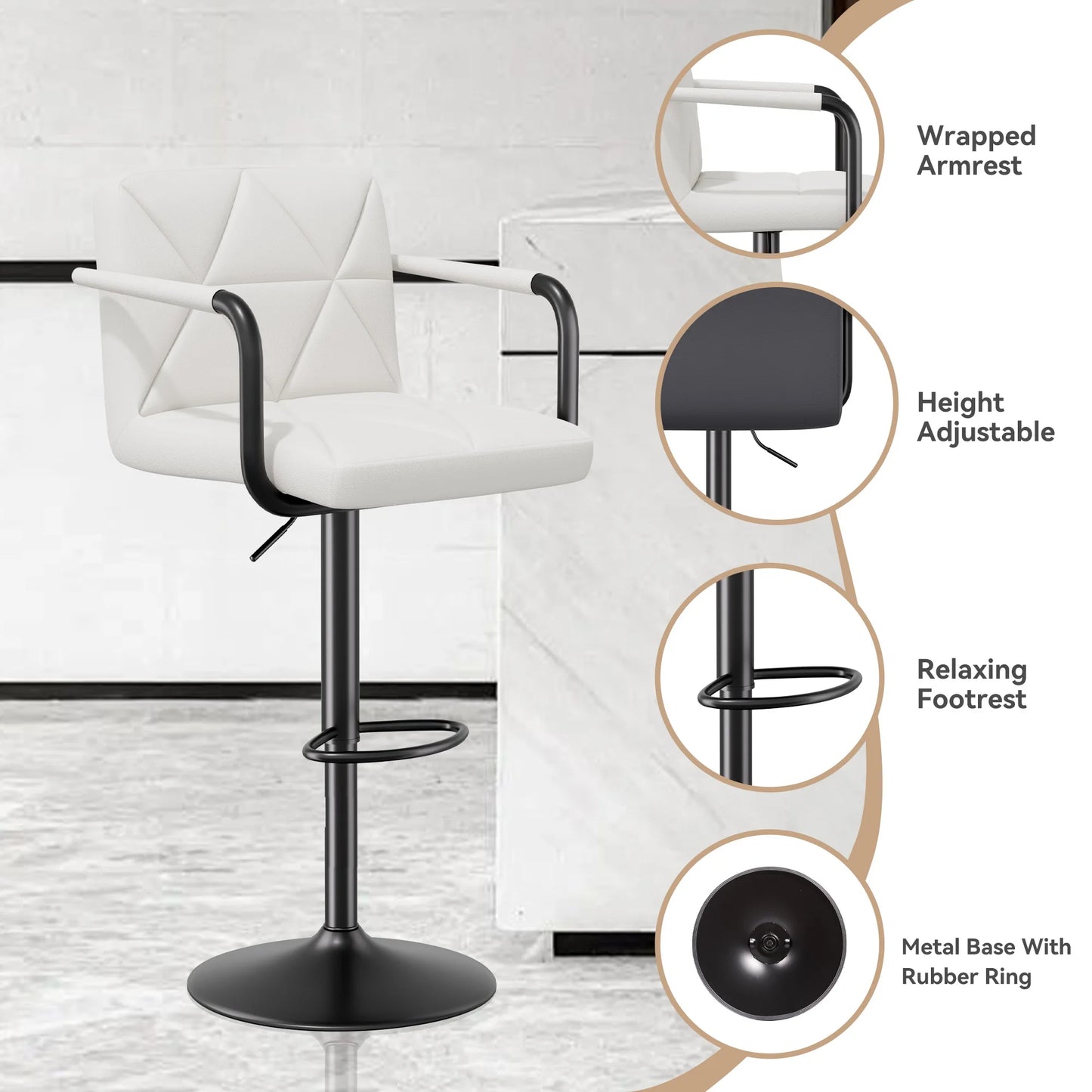Modern Adjustable Swivel Bar Stool with Metal Base and Cushioned Seat