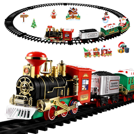 Christmas Train Electric Toys Christmas Tree Decoration Train Track Frame Railway Car with Sound&Light Rail Car Christmas Gifts
