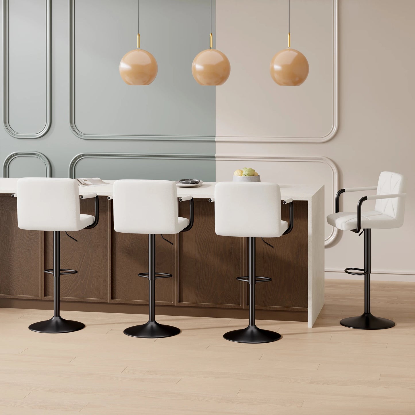 Modern Adjustable Swivel Bar Stool with Metal Base and Cushioned Seat