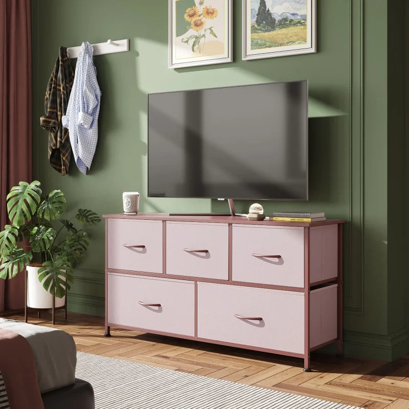 GALAXHERO Fabric Dresser Bedroom Wide 5 Drawer Chest of Drawers Storage Organizer Unit Fabric Bins Closet Living Room Hallway