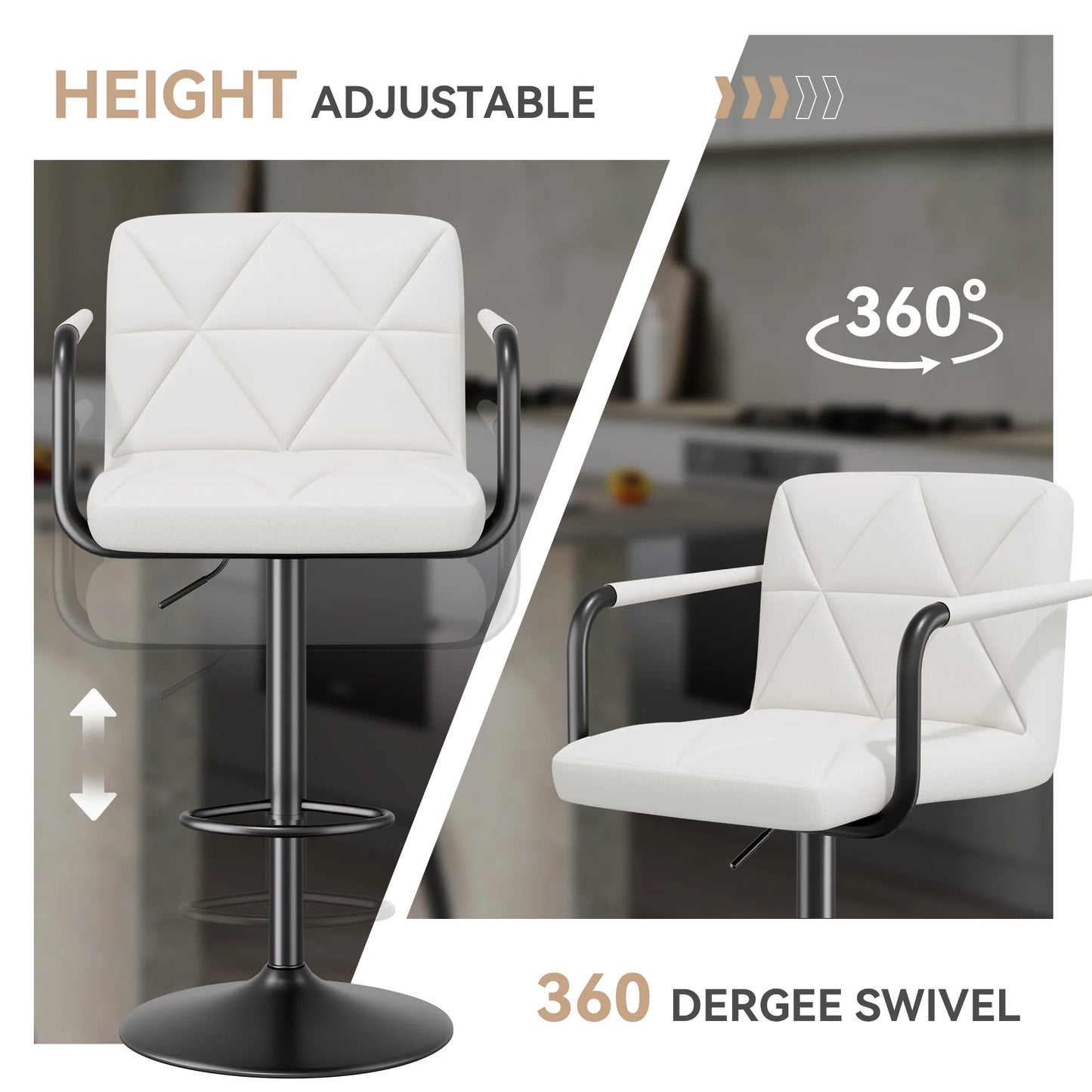 Modern Adjustable Swivel Bar Stool with Metal Base and Cushioned Seat