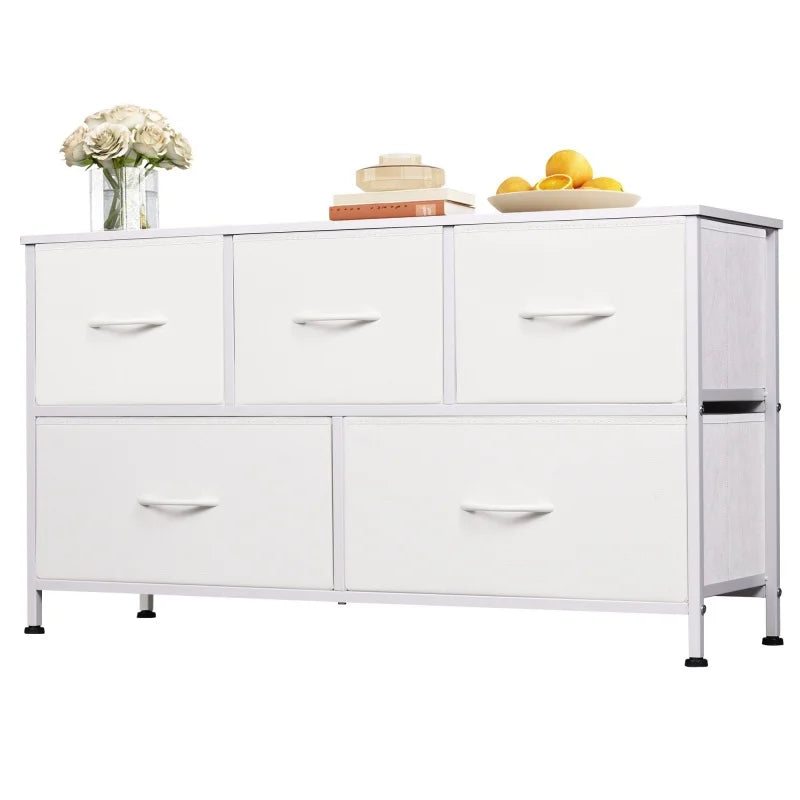 GALAXHERO Fabric Dresser Bedroom Wide 5 Drawer Chest of Drawers Storage Organizer Unit Fabric Bins Closet Living Room Hallway